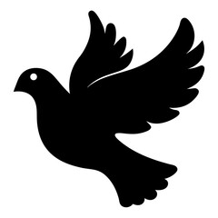 Stylized black dove in flight representing peace and spirituality with simplicity
