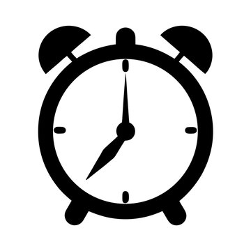 Simple black and white alarm clock at eight o five illustration