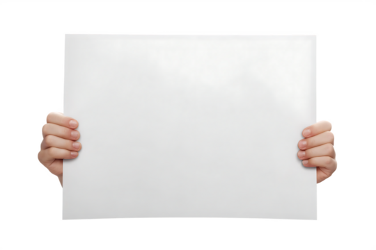 Hands Holding Blank White Paper Against Transparent Background graphic design isolated on a transparent background