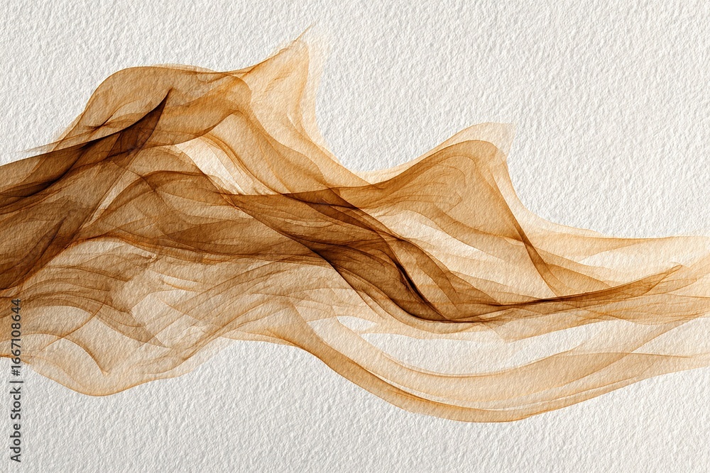 Poster flowing abstract design with warm hues creating a sense of movement and depth on textured background