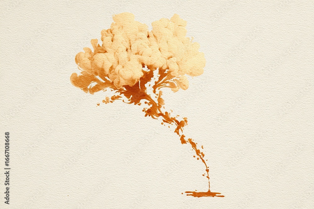 Poster artistic depiction of a tree with abstract flowing design in warm tones set against a simple backgro