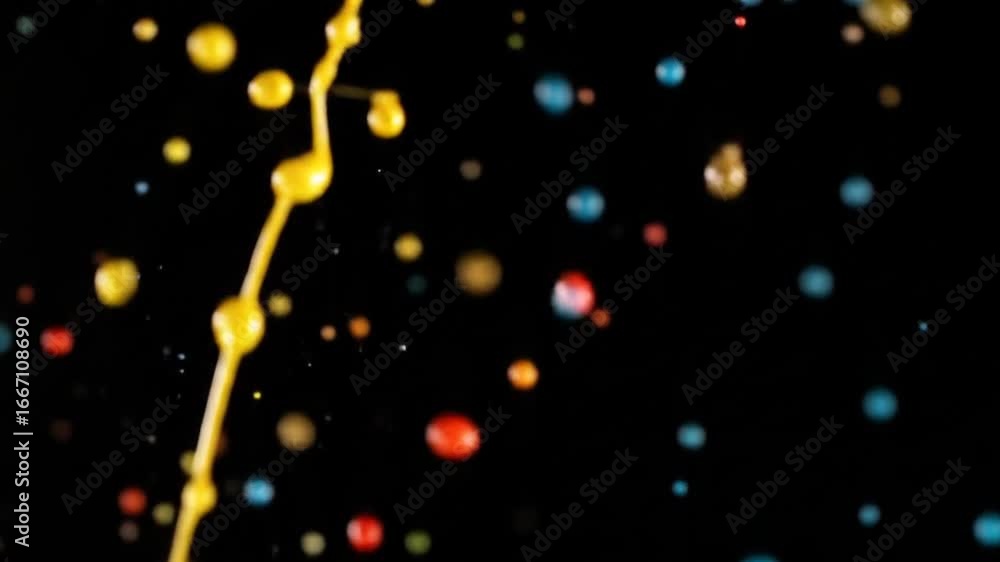 Poster vibrant paint splashes in dynamic motion against black background featuring a burst of yellow blue a