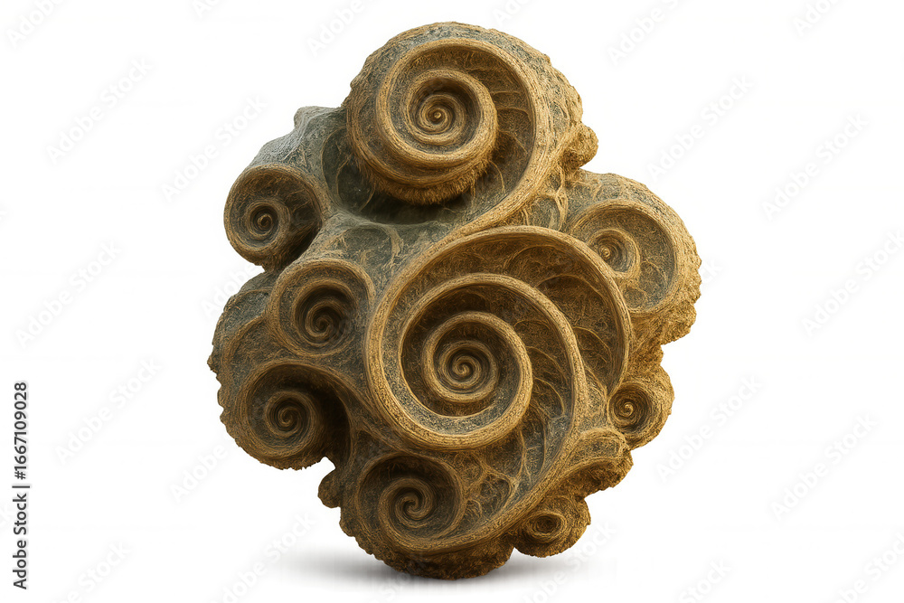 Poster golden rock spiraling with intricate patterns, revealing complex geological texture against transluc
