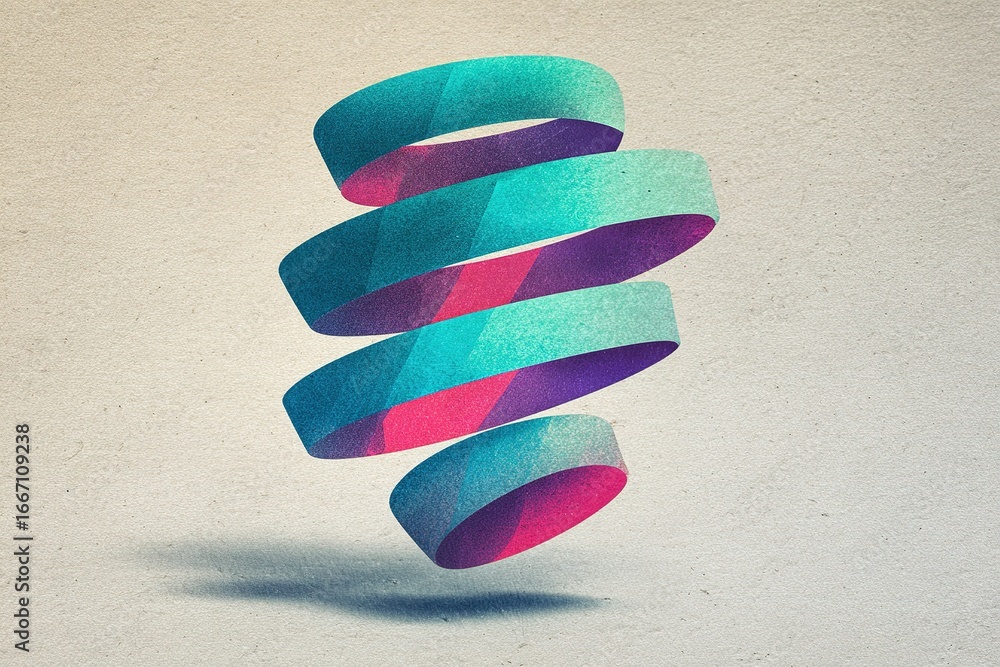 Poster colorful spiral ribbons create a dynamic visual effect on textured background