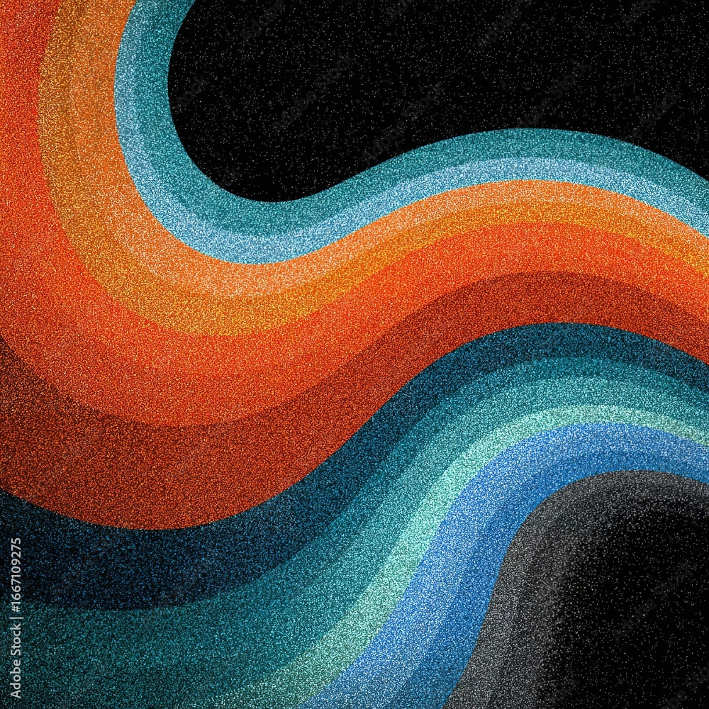 Poster vibrant abstract design with colorful waves flowing against a dark background