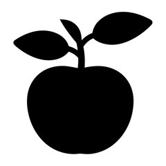 Black and White Apple Silhouette Symbol with Leaves and Stem Design