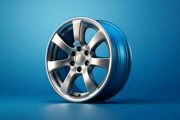 Obraz premium Minimalistic 3D Rendering Of Alloy Wheel With Blue Accents