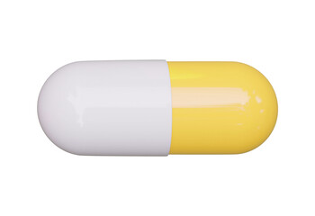 A white and yellow pharmaceutical capsule isolated on transparent background