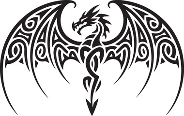 bold tribal dragon brand logo design with intricate celtic knot wings symmetrical vector badge