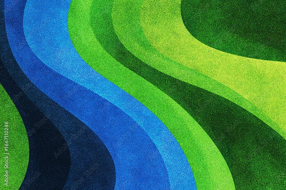 Poster colorful abstract wave patterns create a visually striking design in varying shades of blue and gree