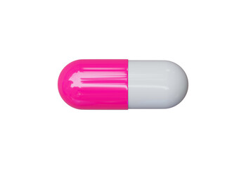 A pink and white pharmaceutical capsule isolated on transparent background