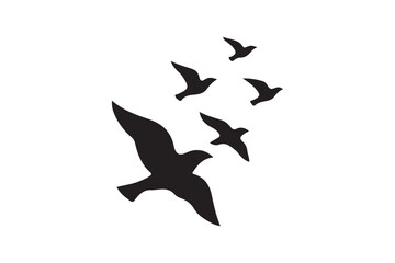 Flock flying of birds icon silhouette on white background.
