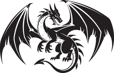 stylized black and white dragon vector illustration with outstretched wings mythical creature design ai eps jpeg png