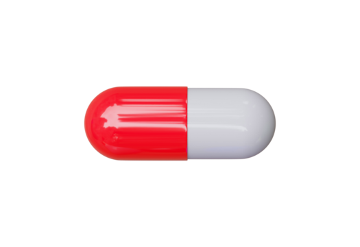 Red and white capsule medicine isolated on transparent background