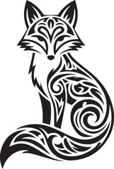 elegant floral tribal fox silhouette with curled tail ornamental motif detailed vector illustration
