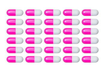 A grid of pink and white capsules isolated on transparent background