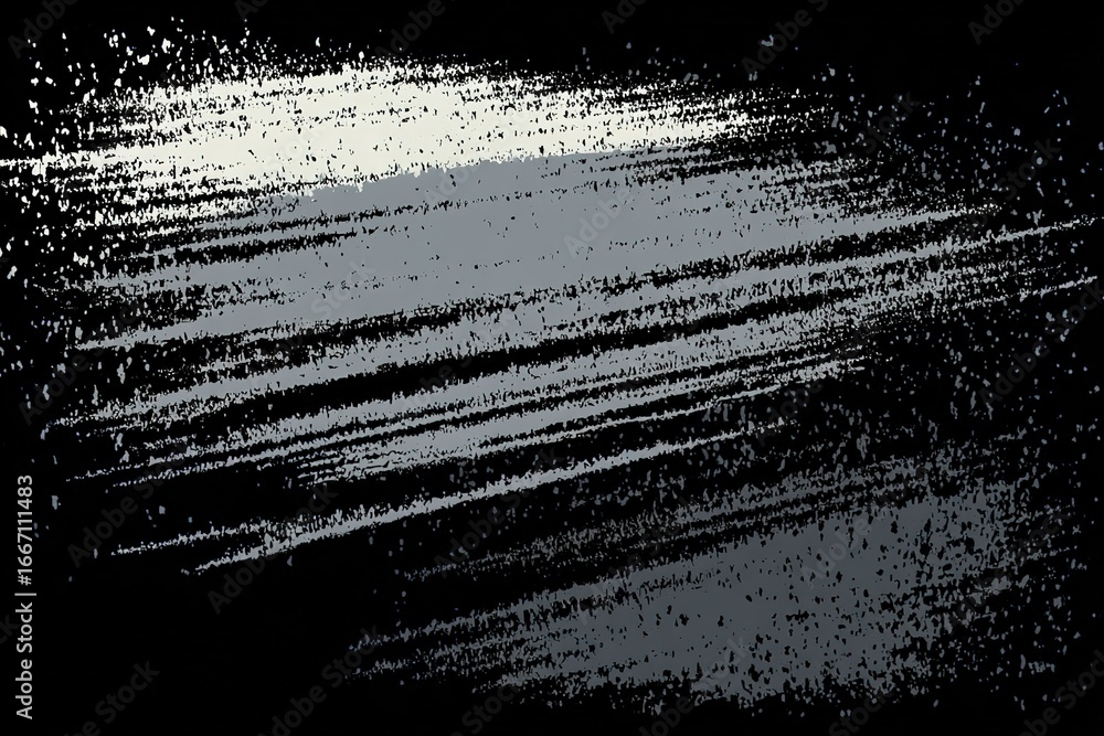 Poster abstract texture created by streaks of gray and white against a dark background conveys motion and d