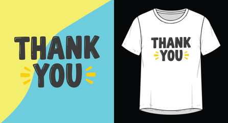 Express gratitude with "thank you" text and t-shirt mockup design on a vibrant diagonal background