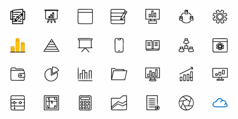 Dynamic business icon set for presentations and web design, a scalable graphic with a modern, hand-drawn feel for data analysis and financial planning
