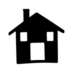 Simple Stylized Black and White House Illustration with Windows and Door
