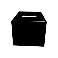 A bold black ballot box icon with slot on white background