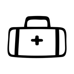 Black and white first aid kit illustration with a bold outline