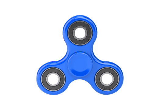 Blue fidget spinner toy with three lobes isolated on transparent background