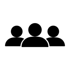 Simplified illustration of three anonymous figures or people in a group