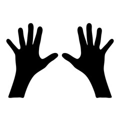 Two open black hand silhouettes, raised in a gesture of greeting