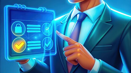 ai driven legal tech A professional pointing at a digital checklist on a tablet, symbolizing organization and productivity.