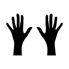 Silhouette of two hands in a symmetrical pose on white background