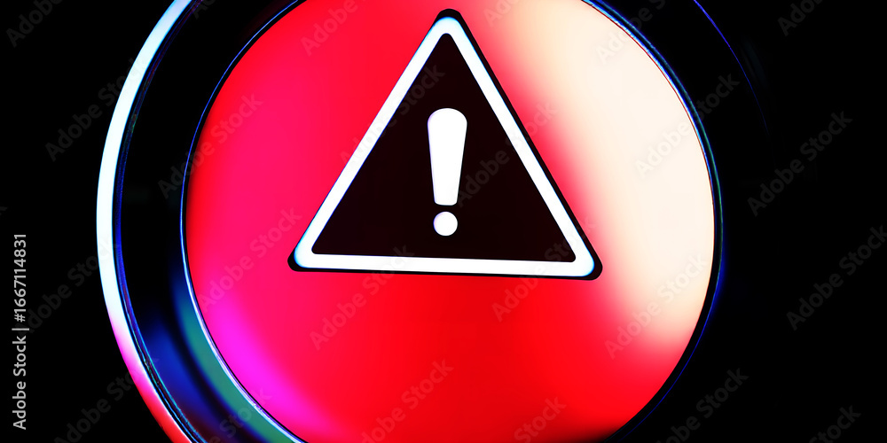 Poster a close up of a red warning sign with an exclamation point inside a black triangle
