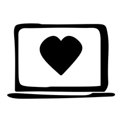 Black heart on laptop screen representing love, online dating, relationships