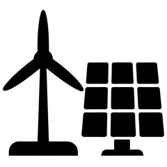 A black and white representation of renewable energy sources in silhouette