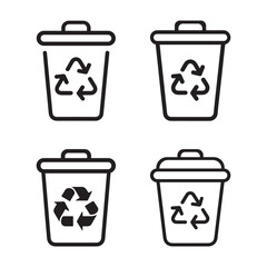 Recycling Bin Icon Set – Waste Management and Eco Symbol Vector on White Background