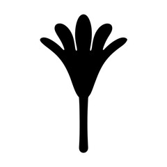 Black silhouette of a stylized flower with five petals and a stem