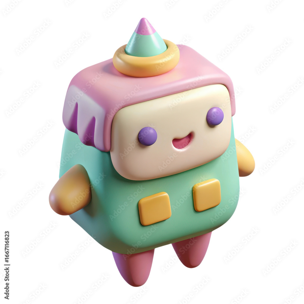 Poster charming 3d voxel art character with pastel colors and friendly expression