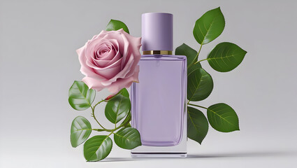 Elegant lavender perfume bottle with pink flower