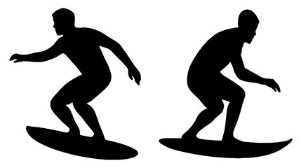Silhouettes of Surfers Riding Waves on Surfboards