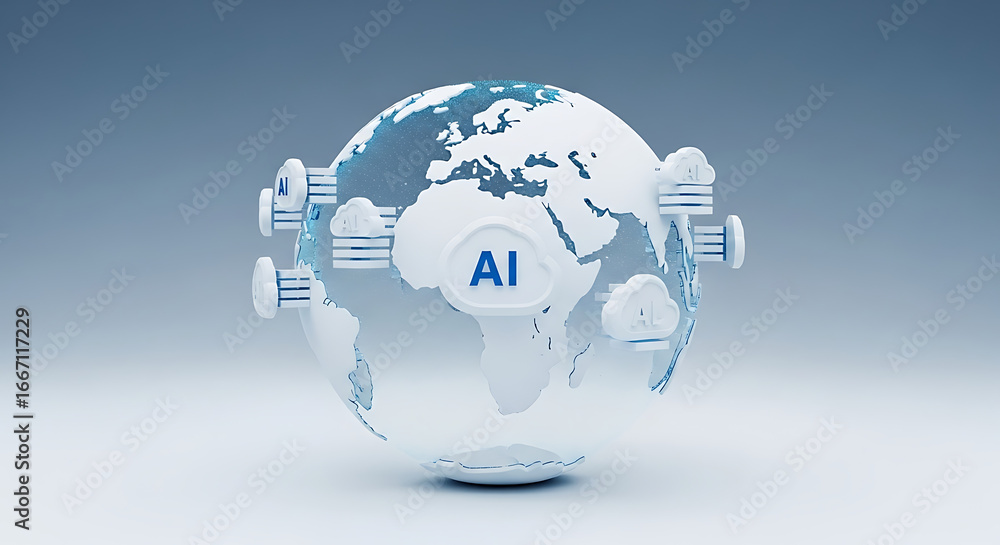 Aufkleber global connectivity with artificial intelligence and cloud computing in a futuristic style ai genera