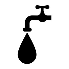 Simple Black Silhouette of a Dripping Water Faucet on White Background