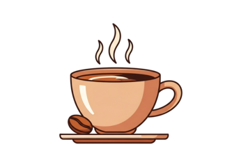 A warm, inviting illustration of a coffee cup, steaming with aromatic vapor, sits on a saucer, with a single coffee bean, displaying a simple, yet appealing design.
