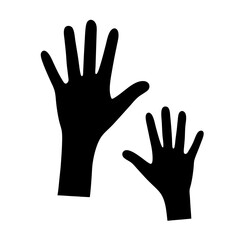A silhouette of two hands one larger, one smaller with fingers spread