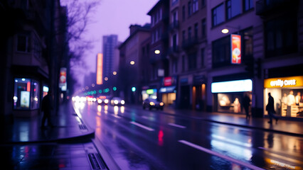 Fototapeta premium Rainy Purple City Street at Night