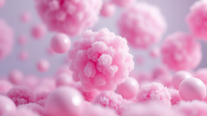 Obraz premium Pastel Pink and Purple Fluffy Spheres Abstract 3D Render