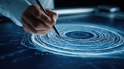 A hand drawing intricate concentric circles on a digital tablet.