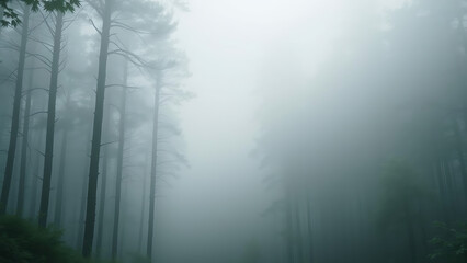 Obraz premium Foggy Forest in Soft Green Gray and Pastel Teal