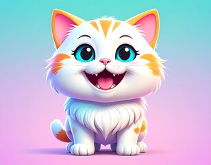 Adorable Cartoon Cat Character With Big Blue Eyes And Orange Markings.