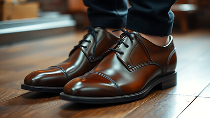 Brown Leather Mens Dress Shoes with Polish