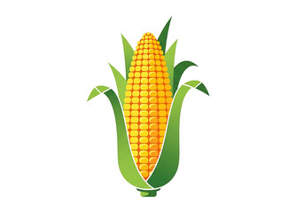 Obraz premium A vibrant illustration of a corn cob, displaying detailed kernels and vibrant green leaves against a plain black background.